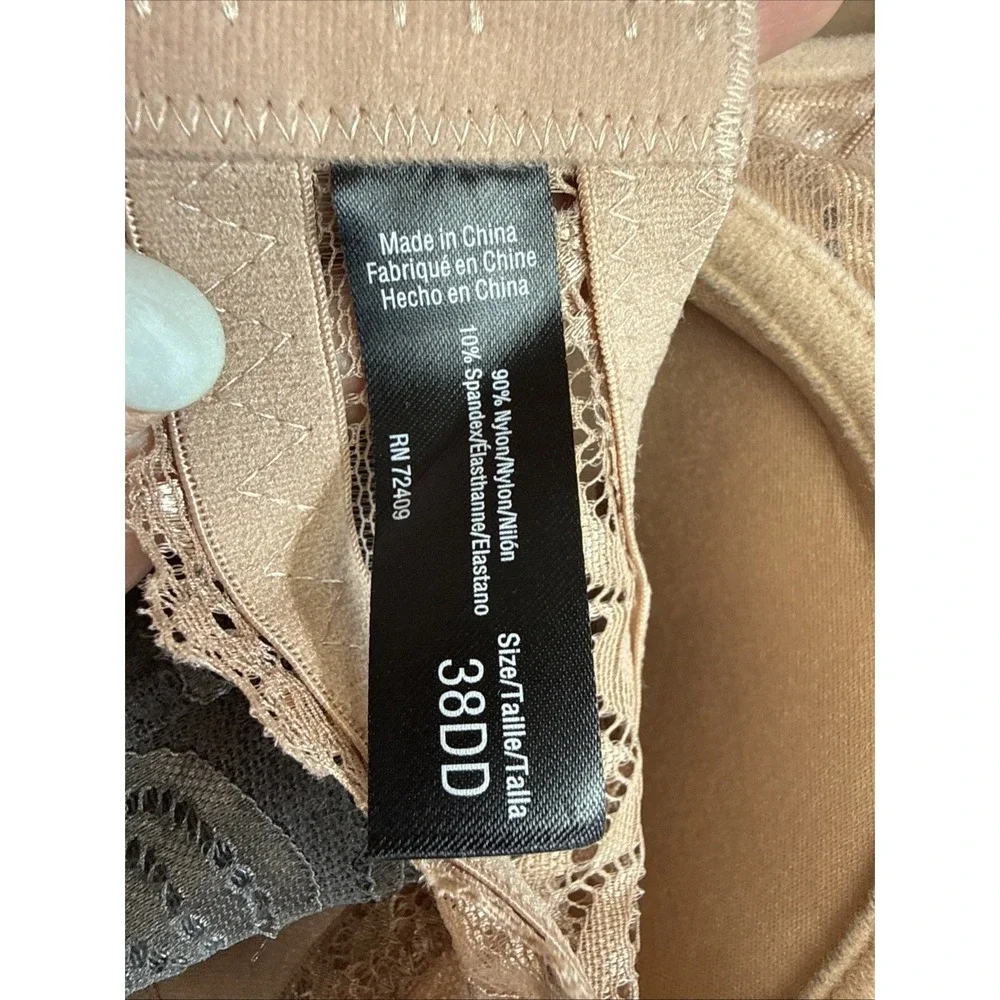 RENE ROFE NEW 38DD Bra Pink And Charcoal Lace Wire Light Padding Nordstrom NWT - Picture 6 of 6